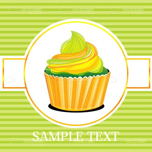 Cupcake with Icing on Striped Background with Sample Text